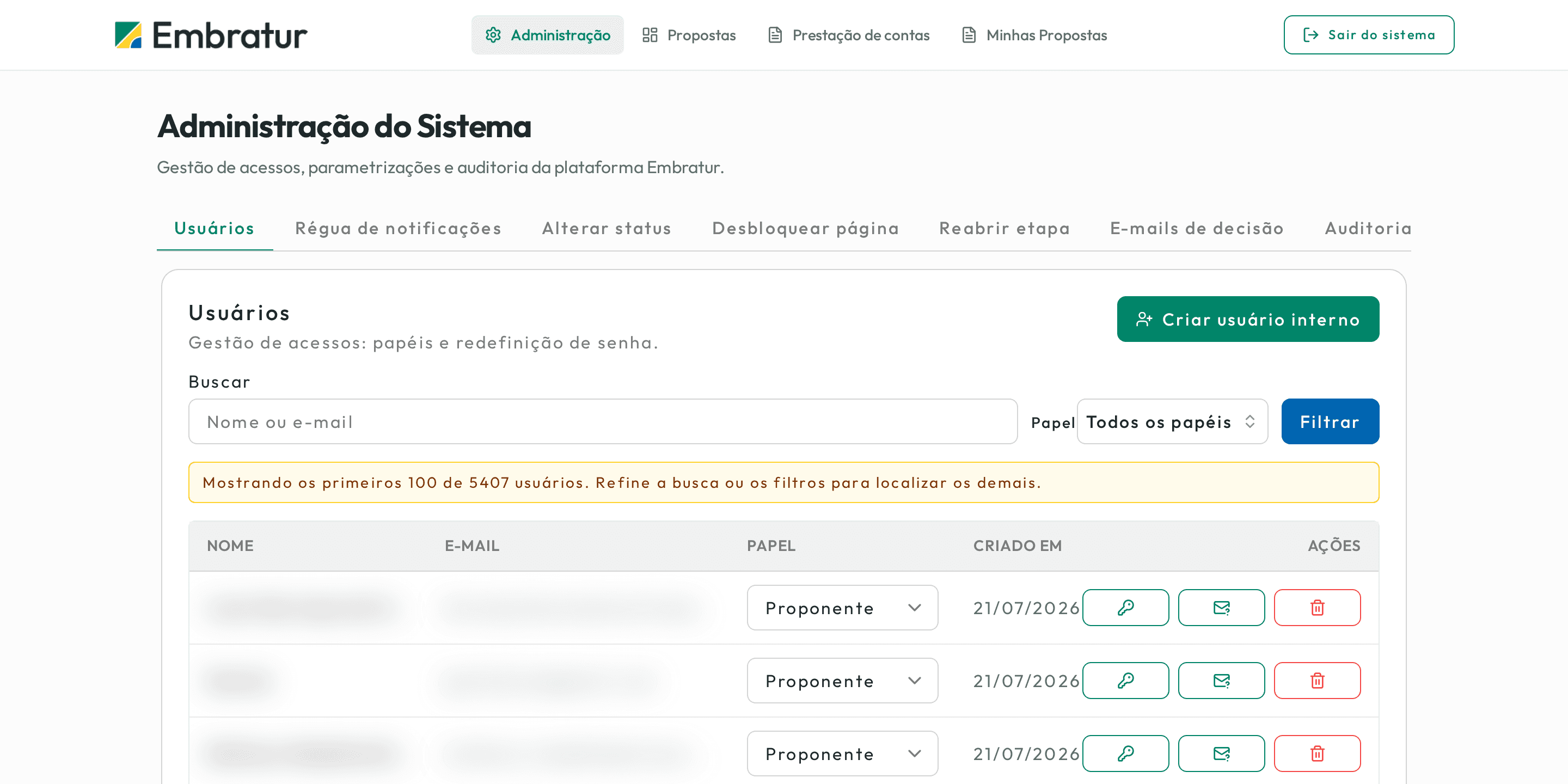 Sponsorship System — user, role and audit administration