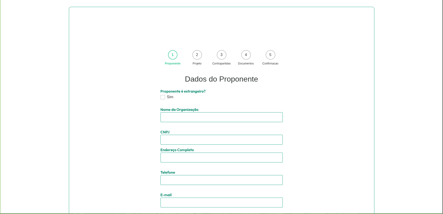 Sistema de Patrocínio — formulário multi-step (proponente)
